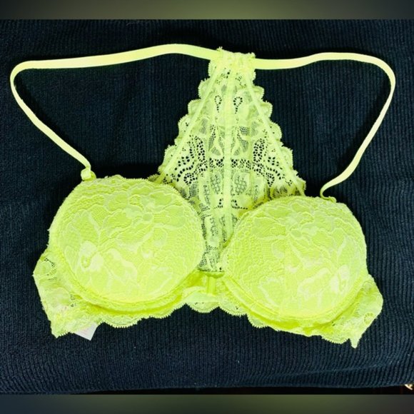 PINK by VICTORIA SECRET "The Date" Lime Green Yellow Lace Bra - Picture 10 of 16